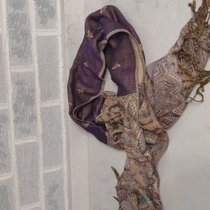 Women's Purple and Tan Paisley Pashmina Scarf Wrap with Fringe
